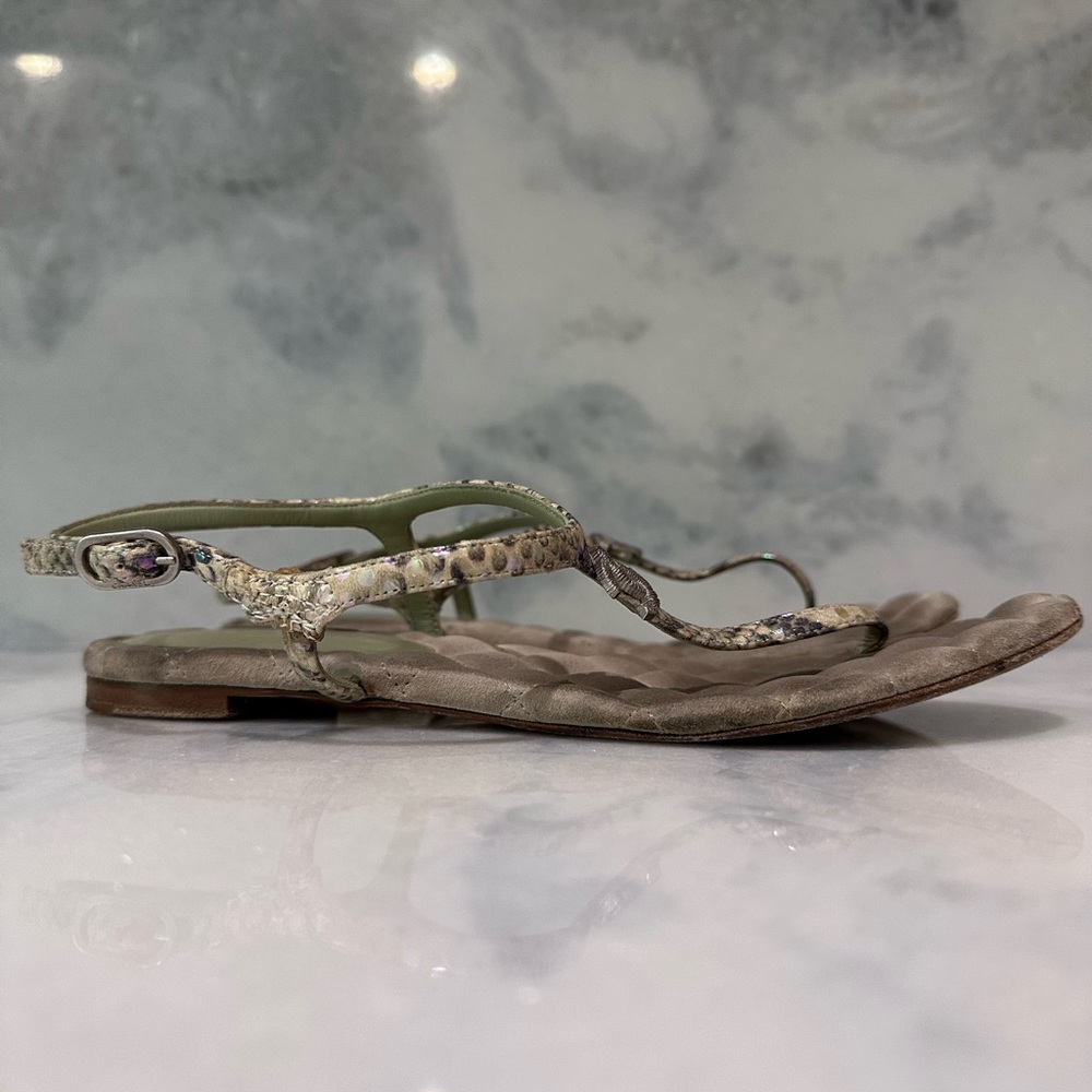 CHANEL Suede T-Strap Sandals, Beige, 9 - Picture 4 of 5
